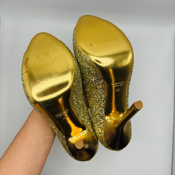 Miu Miu peep toe Gold Glitter Party Pump size EU 40 - Picture 7 of 15